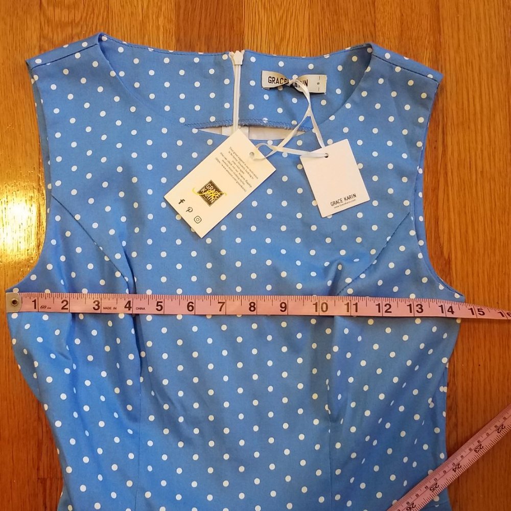 NWT Grace Karin Poka Dot Blue White 95% Cotton  Sleeveless Dress sz S READ - Picture 8 of 10